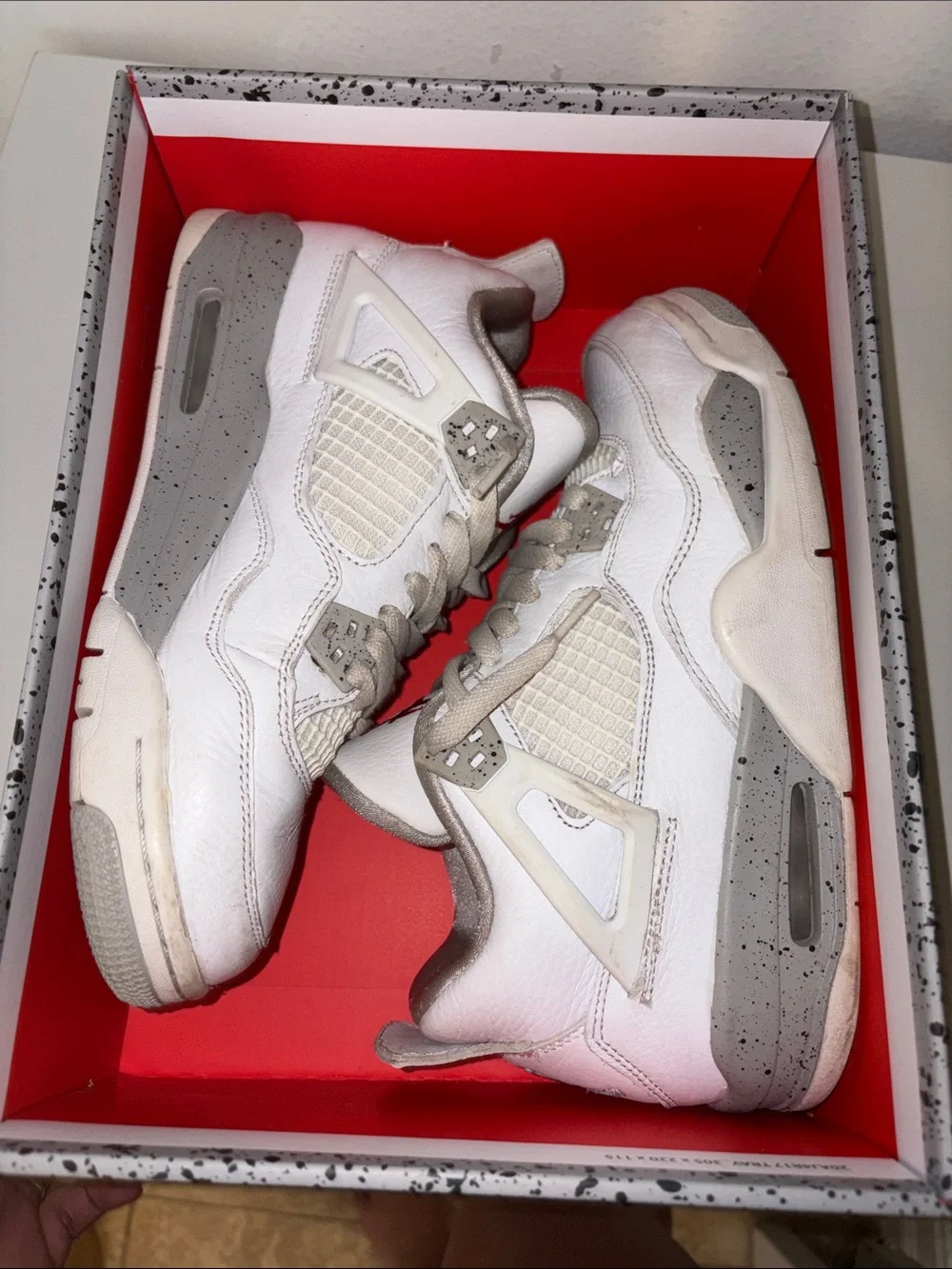 Jordan White and Gray Retro Basketball Sneakers with Red Jumpman